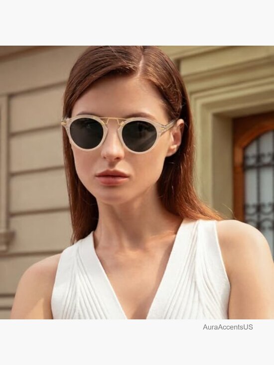 Fashion Round Double Bridge Sunglasses for Women - Retro Acetate Polarized main image 4